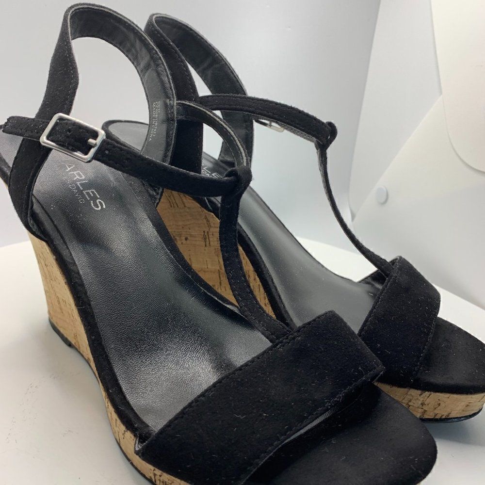 Charles by Charles David 4" Cork Wedge Black Sandal